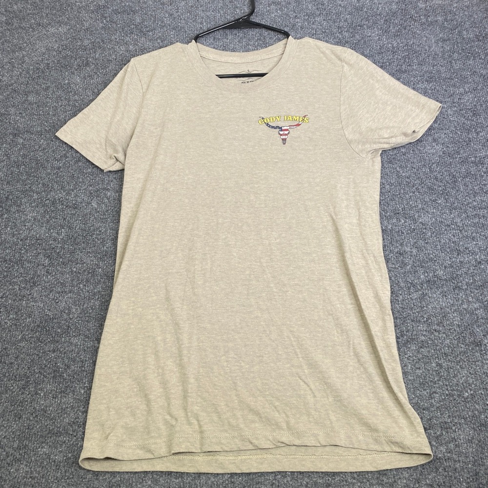 Cody James Country Mens Small T-Shirt Tan Graphic American Flag Steer Skull Rose